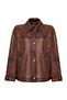 Britney Women's Brown Shirt Collar Oversized Leather Coat 25Wge5629Nc