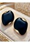 Black Oval Steel Earrings with Gold Frame