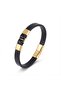 Men's Yellow Steel and Black Leather Bracelet - 21 cm - 5