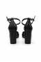 Black Skin 8.5 cm Belt Strap Pointed Toe Stiletto Thick Heel Women's Shoes - 6