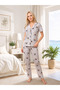 Women's Button-Down Shirt Collar Cute Patterned Summer Pajama Set 78-112 - 3
