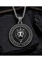Stainless Steel Anthracite Silver Color Power Symbol Lion Pendant with Embossed Detail - 2
