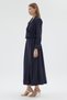 Navy Blue Double-Breasted Jacket and Skirt Set with Tie Detail - 5