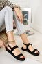 Black Rope Drawstring Straw Women's Sandals K596012104 - 3
