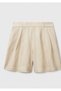 Women's Stone 100% Linen Pleated Relax Fit Bermuda Shorts with Elastic Waist at the Back - 2