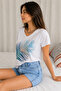 Women's Leaf Pattern Sequin Embroidered V-Neck T-Shirt - 2