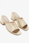 Gold Color Genuine Leather Thick Heeled Women's Slippers