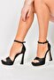 Black Satin Fabric Platform Thick Heeled Women's Shoes K404580104 - 4