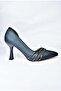 P246068504 Navy Blue Fabric Thin Heeled Women's Evening Dress Shoes - 7