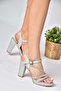P246031704 Silver Fabric Thick Heeled Women's Evening Dress Shoes