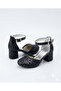 Girl's Black Broken Glass Square Heeled Evening Dress Shoes - 5