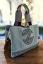 Women's Design Casual Stoned Multi-Compartment Postman Shoulder Genuine Leather Denim Bag