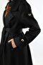 Asymmetrical Windbreaker Buttoned Trench Coat Black - 5