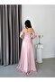 Powder Kayık Neckline Underwire Lace Detailed Long Evening Dress - 6