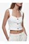 Jewel Heart Button Square Neck Sleeveless Crop Blouse with Back Zipper - 3
