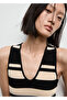 V-Neck Striped Knit Blouse - 6