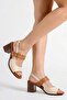 Women's Sandals with Troc Belt Detail and Heel in Beige - 3