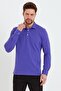 Men's Shirt Collar Long Sleeve Pique T-Shirt Purple - 2