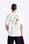 Sooner or Later Written Tulip Design Printed Oversize White Men's T-Shirt