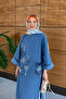 Women's Beaded and Embroidered Bat Sleeve Denim Dress - 7