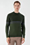 Men's Khaki Trend Paneled Bato Collar Dynamic Fit Comfortable Cut Knitwear