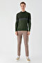 Men's Khaki Trend Paneled Bato Collar Dynamic Fit Comfortable Cut Knitwear - 5