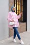 Lace Detailed Shirt with Tie Collar and Elastic Sleeves - Pink - 4