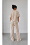 Women's Cream White Striped Pants Suit - 3