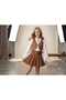 Girl's Gabardine Vest String Shirt Pleated Skirt and Gold Buckle Belt 4-Piece Set - 4