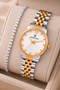 Women's Wristwatch Rose Gold-Silver Color Steel Band & Case Sddk093