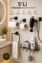 5-Piece Premium Bathroom Set, Blow Dryer Hanger, Towel Holder, Hooked Shampoo Holder Organizer, Adhesive Bathroom Organizer