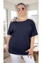 One-Shoulder Ribbon Detail Circular Necklace Viscose Fabric Plus Size Bluz - 6