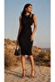 Black Shoulder and Waist Decorated Ribbed Knitted Dress Tr0277