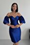Bandeau Balon Sleeve Bodycon Mini Cobalt Blue Evening Dress - 3