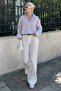 Beige Striped Button Detailed Oversize Long Sleeve Women's Shirt Sh180 - 5