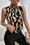 Women's Sleeveless Turtleneck Patterned Single Jersey Blouse - 2