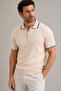 Beige 100% Cotton Piped Half-Zip Polo Neck Knitwear T-Shirt