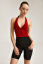 Eyna Women's Halter Neck Thick Strap Open Back Crop Red Blouse - 4