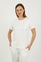 Women's Ecru Short Sleeve Crew Neck Comfortable Fit Flexible Knitted Top and Bottom Set - H6052 - 3