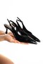 Women's Black Wrinkled Open-Back Pointed Toe Thin Heeled Classic Shoes - Comfortable Heeled Shoes Seferi127