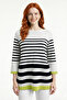 Black and White Striped Neon Green Striped Boat Neck Knit Sweater