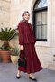 Tie-Front Crinkle Kimono Set with Elastic Sleeves and Skirt - Burgundy - 4