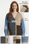 Denim Sleeve Detail Color Block V-Neck Knitwear Women's Cardigan - 6