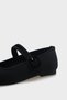 Women's Black Velvet Ballerinas with Buckle Detail - 3
