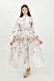 Cream Lavinya Floral Patterned Belted Long Sleeve Dress Tns-9001 - 2