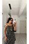 Daisy Patterned Short Viscose Dress-Midi Length Patterned Lace-Up Elegant - 7