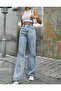 Light Blue Snow Wash Lycra Super High Waist Wide Leg Denim Jeans - 2