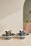 Turkish Coffee Cup Set, Snap-On Checkerboard Pattern, Butterfly Detail, Matte Gold Edged, 2 Person, 4 Pieces - 4