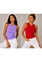 Women's Red Lilac Halter Neck Ribbed 2-Pack Crop Blouse