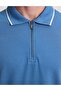 Dark Blue Slim Fit 100% Cotton Zippered Polo Collar T-Shirt 50307516-Vr032 - 6